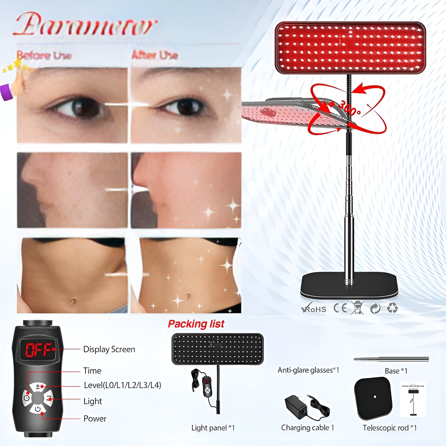 660nm 850nm LED Light Panel with Stand – 126 LEDs, Red & Near-Infrared Light for Home Wellness and Personal Care