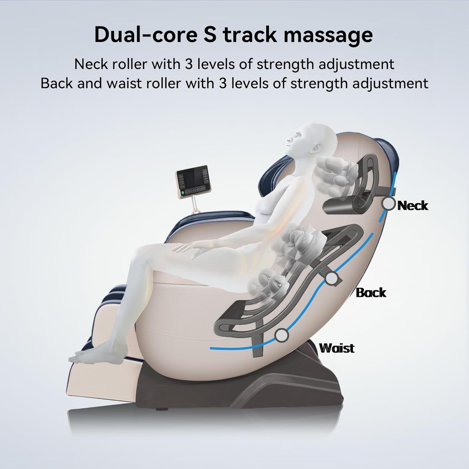 Full Body Massage Chair of Dual-Core S Track,Shiatsu Massage Recliner of Zero Gravity with APP and LCD Control,Bluetooth,Home or Office Use,Blue and Khaki