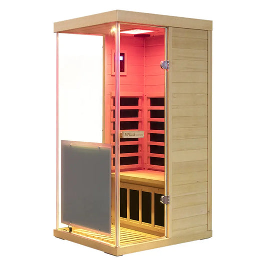 909MX Mini 1 Person Infrared Sauna 3 Sides Large glass panels