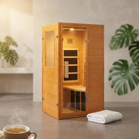 Infrared Sauna Home Sauna, Indoor Far Infrared Saunas for Home, 1 Person Canadian Hemlock Wooden Spa Room, 950W, Customized — Studio Shot