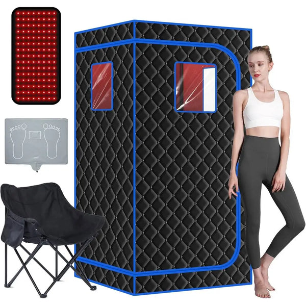 1-Person Portable Infrared Sauna Tent with Heating Foot Pad, 660nm Red Light Panel, Foldable Chair for Home Use