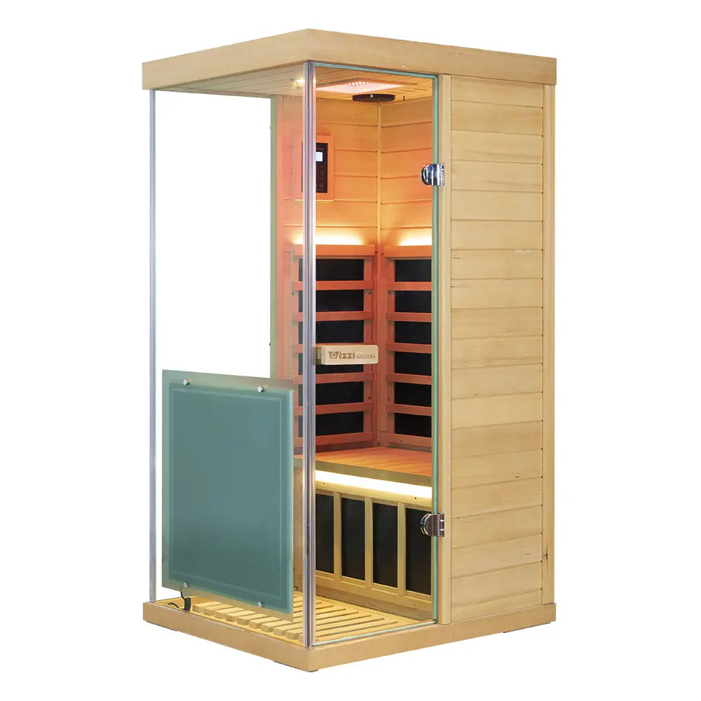 909MX Mini 1 Person Infrared Sauna 3 Sides Large glass panels