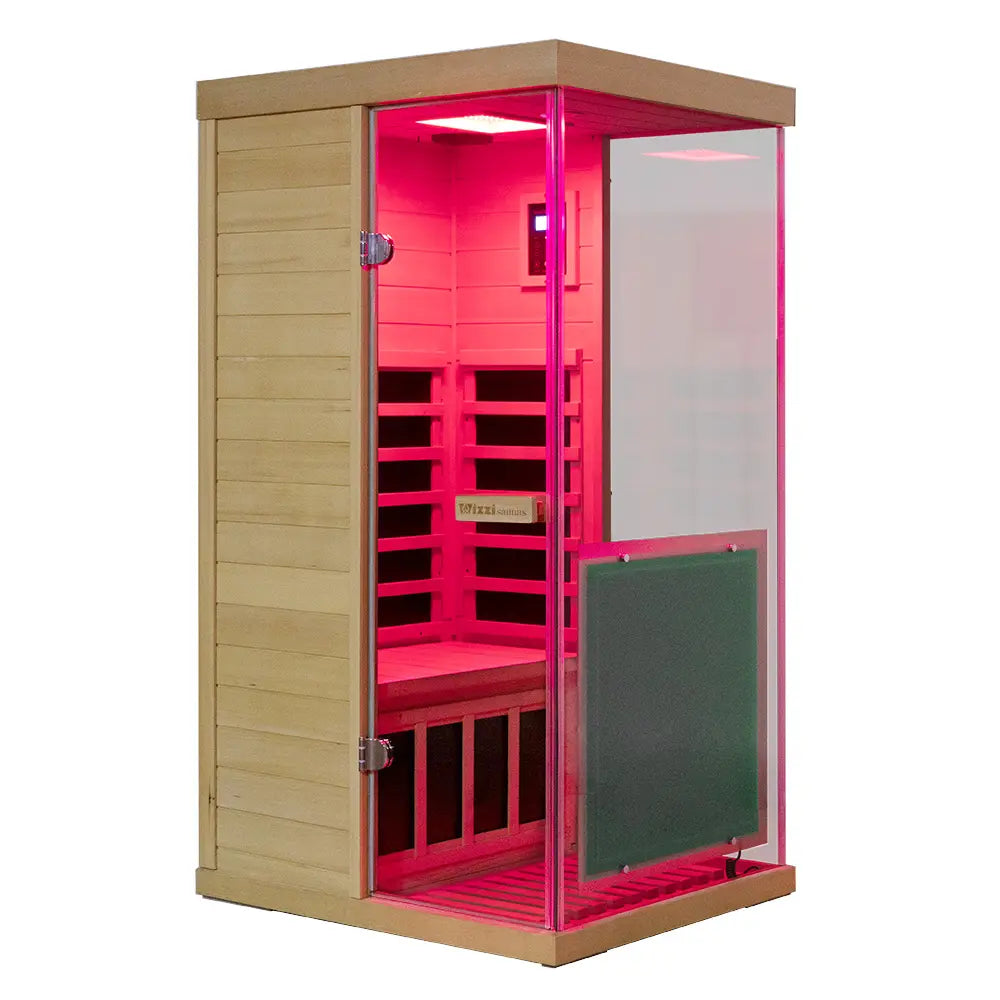 909MX Mini 1 Person Infrared Sauna 3 Sides Large glass panels