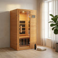 1-Person Infrared Sauna for Home – Canadian Hemlock Wood Indoor Sauna, 950W, Compact Design with Bluetooth and Digital Controls