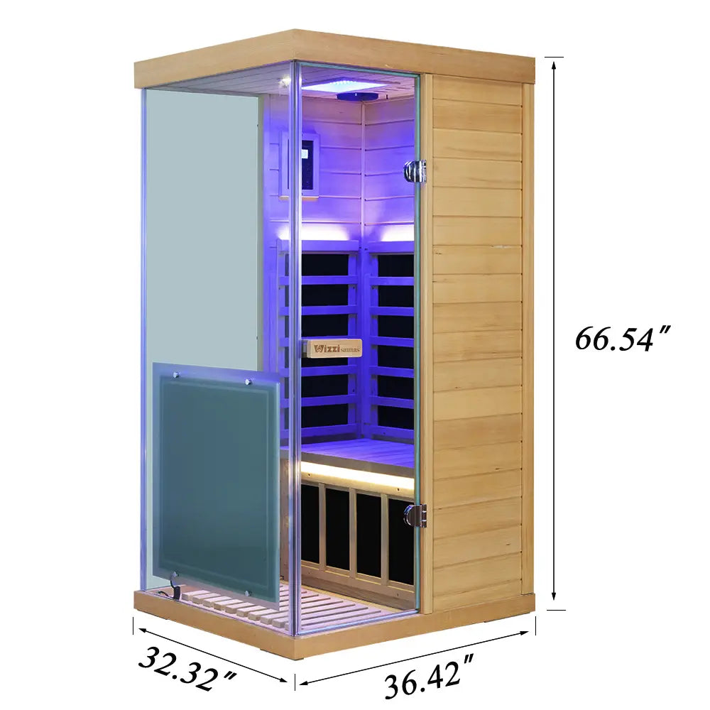 909MX Mini 1 Person Infrared Sauna 3 Sides Large glass panels