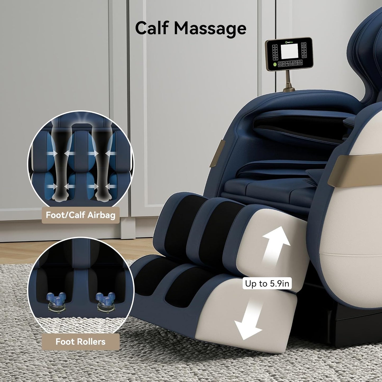 Full Body Massage Chair of Dual-Core S Track,Shiatsu Massage Recliner of Zero Gravity with APP and LCD Control,Bluetooth,Home or Office Use,Blue and Khaki
