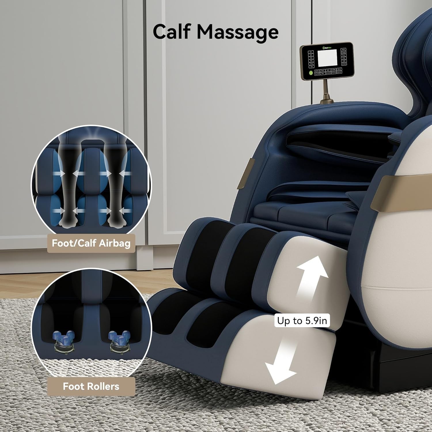 Full Body Massage Chair of Dual-Core S Track,Shiatsu Massage Recliner of Zero Gravity with APP and LCD Control,Bluetooth,Home or Office Use,Blue and Khaki