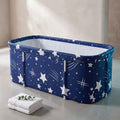 55-Inch Portable Folding Bathtub for 2 People – Freestanding PVC Soaking Tub, Blue and White