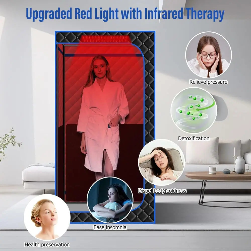 1-Person Home Infrared Sauna Tent with 660Nm Red Light Therapy, Heating Foot Pad & Reinforced Chair