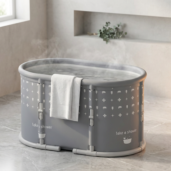 Portable Foldable Bath Tub for Adults No Installation Needed Large Separate Hot SPA Soaking Ice Bathtub Gray — Studio Shot