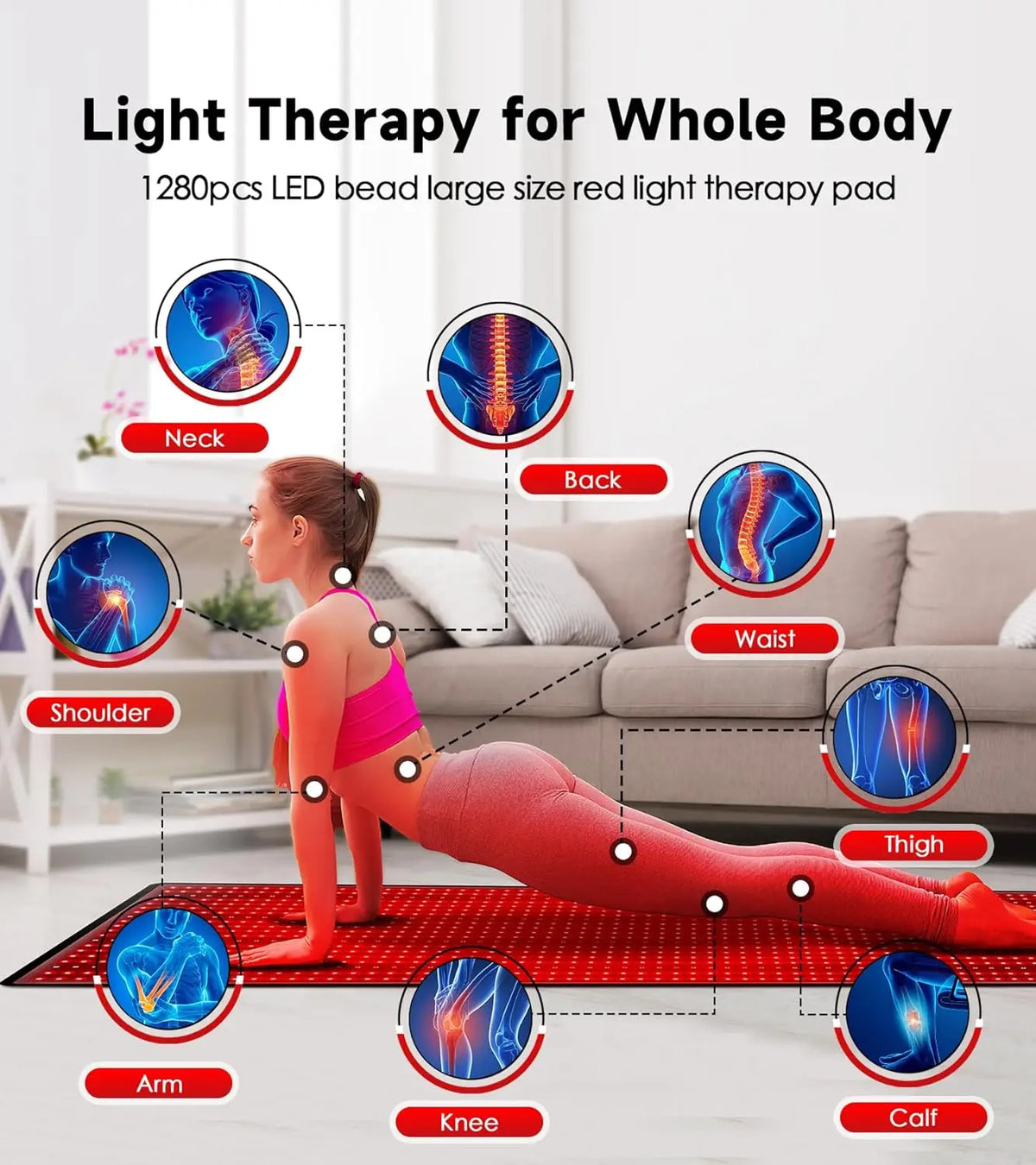 Red Light Therapy Mat - 1280 LEDs Full Body Blanket 660nm 850nm