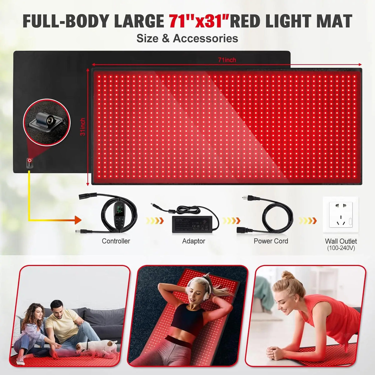 Red Light Therapy Mat - 1280 LEDs Full Body Blanket 660nm 850nm