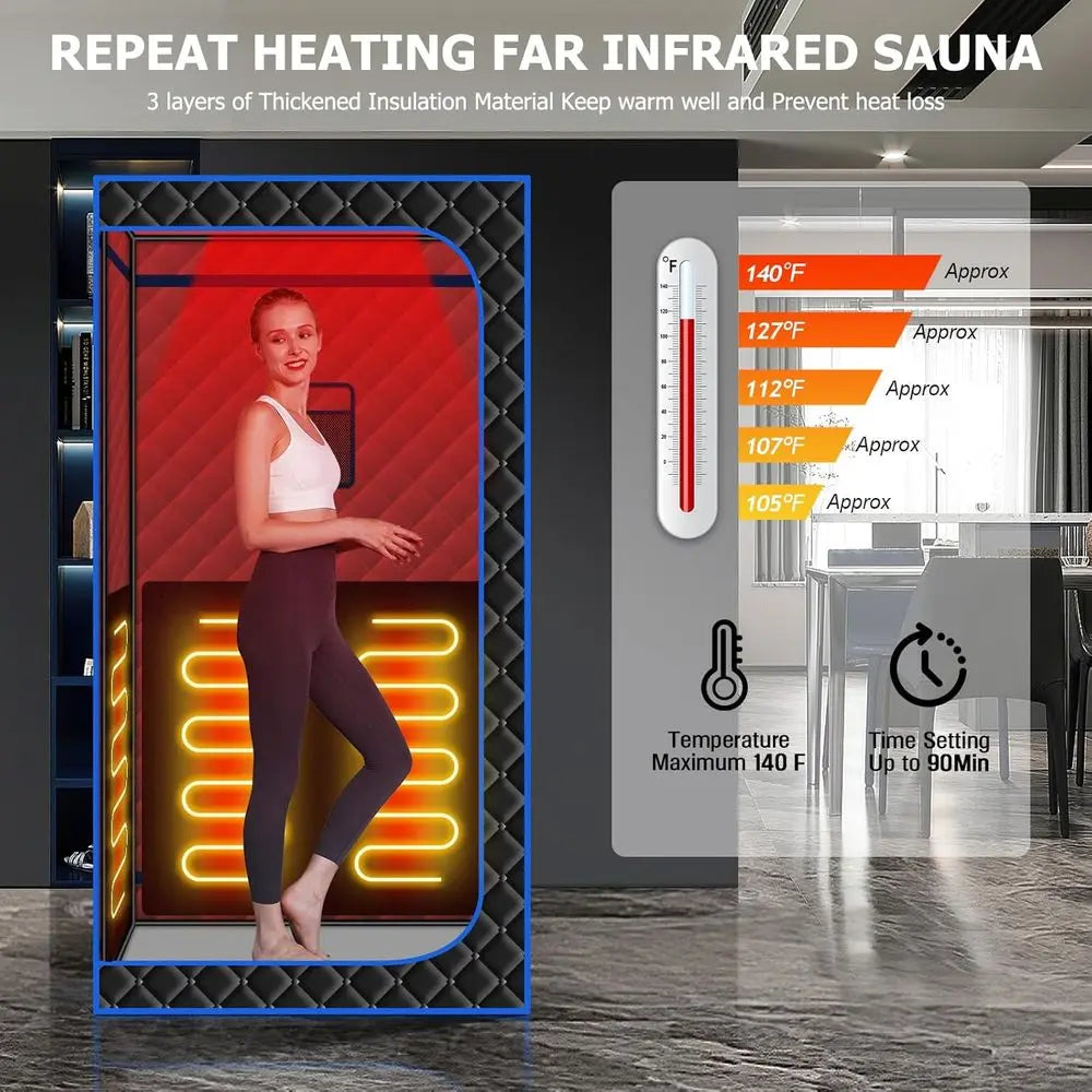 1-Person Home Infrared Sauna Tent with 660Nm Red Light Therapy, Heating Foot Pad & Reinforced Chair