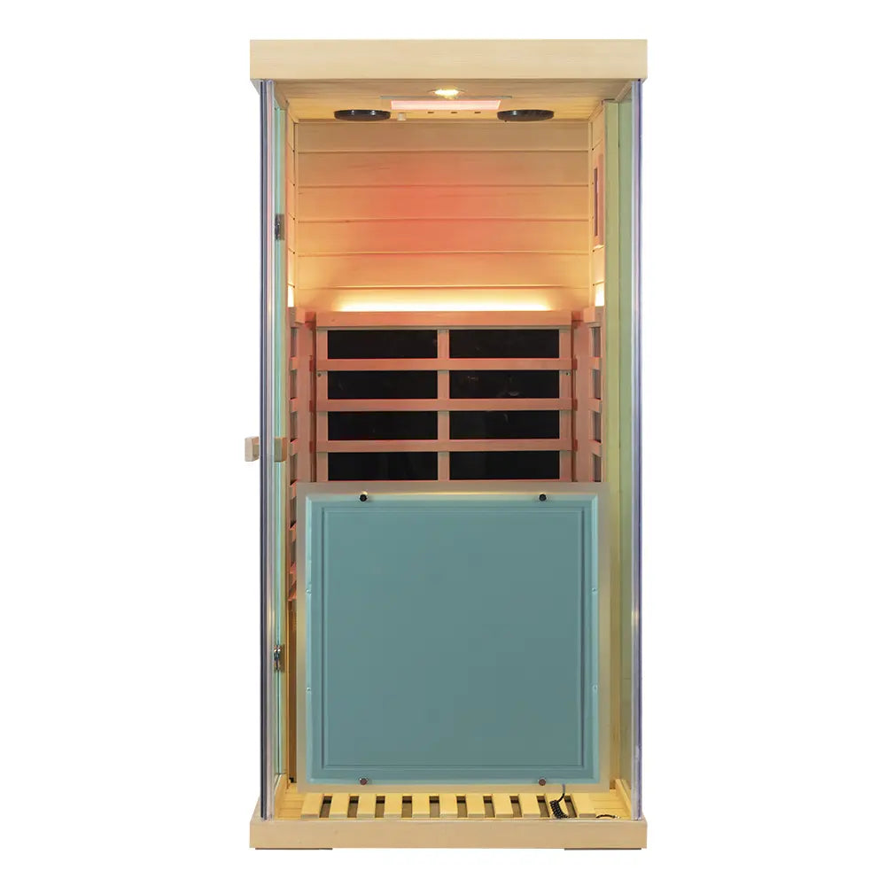 909MX Mini 1 Person Infrared Sauna 3 Sides Large glass panels