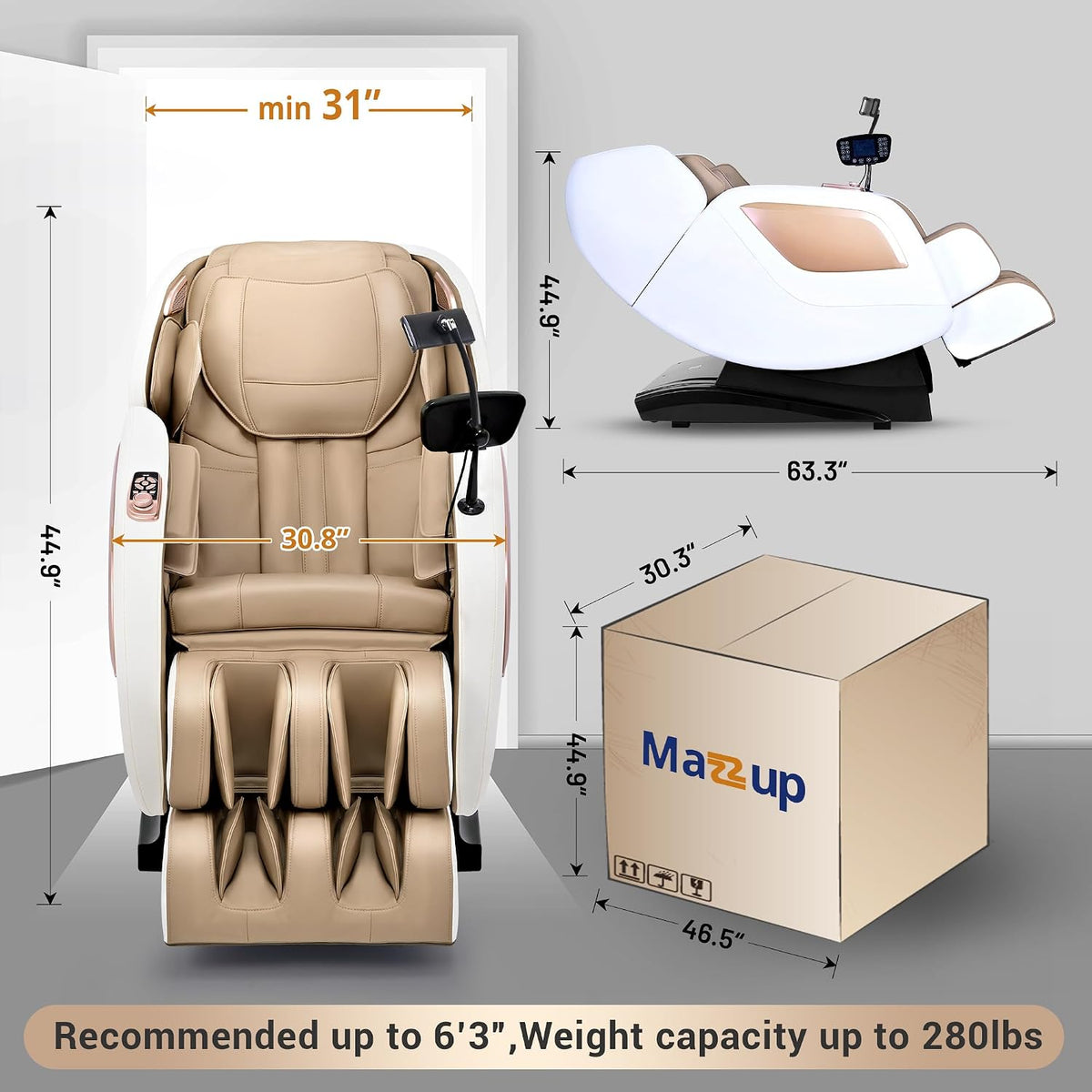 Massage Chair Full Body with Heat, Full Body Zero Gravity Shiatsu Massage Chair, Kneading Recliner W/ 20 Auto Modes, Foot Massage, Bluetooth, USB Charging Port, Touch Screen Controller