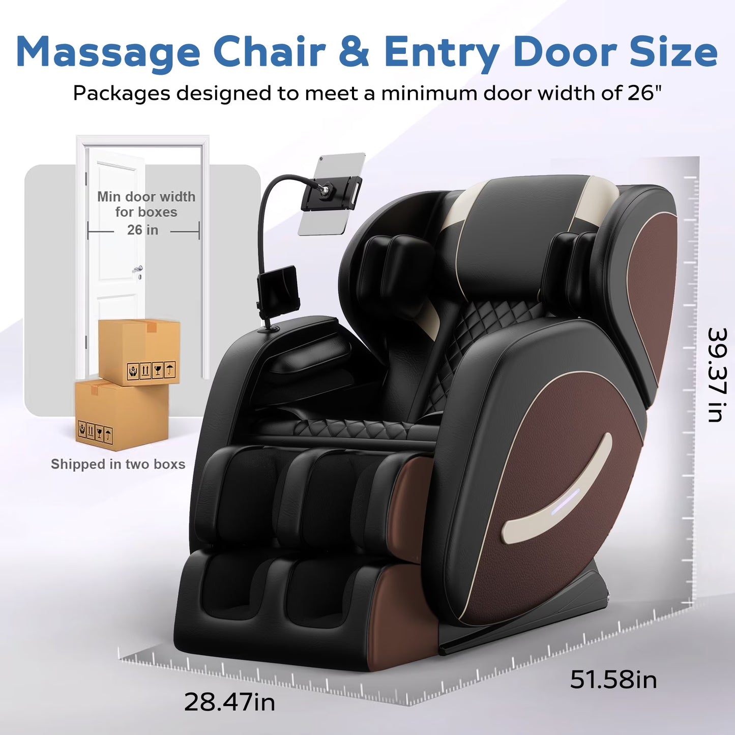 Full Body Massage Chair Recliner with Zero Gravity,  Leather Massage Chair with Air Pressure, 8 Massage Fix Rollers, Heating, Airbag, Bluetooth, Retractable Footrest for Relaxion, Brown+Black