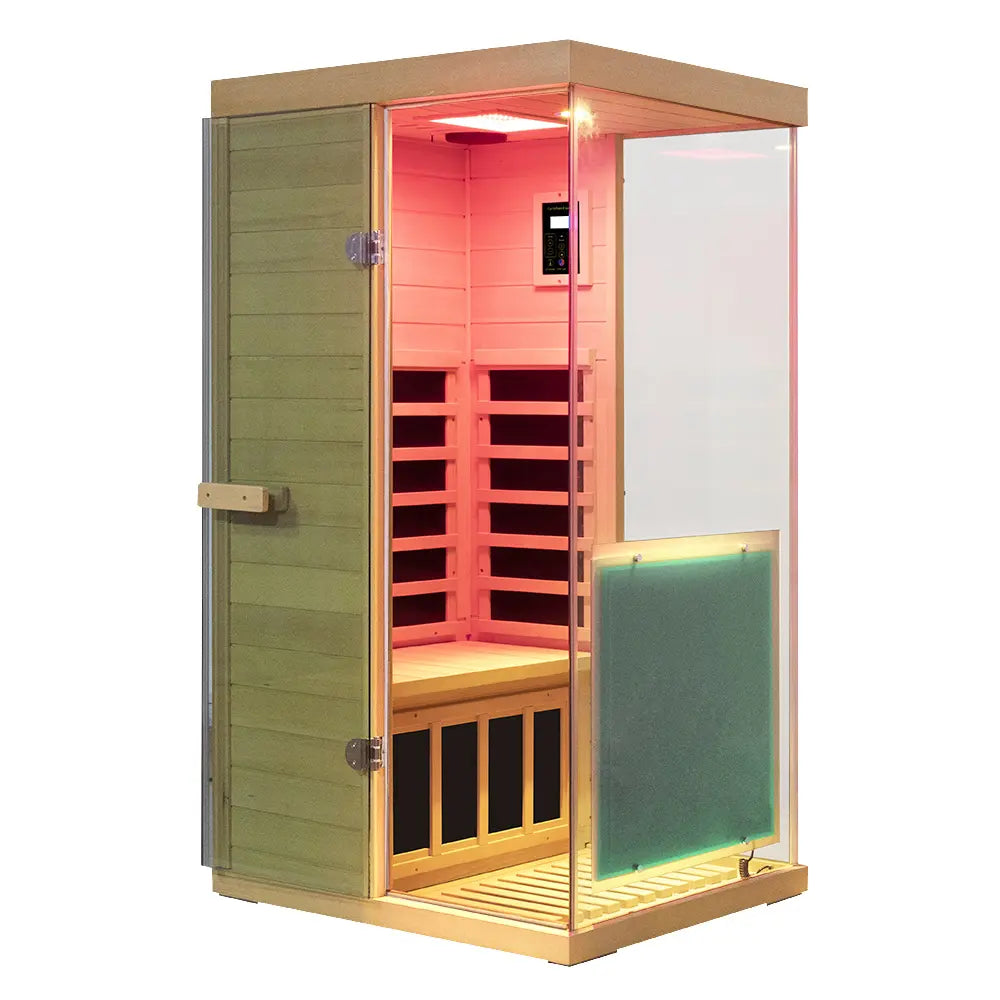909MX Mini 1 Person Infrared Sauna 3 Sides Large glass panels