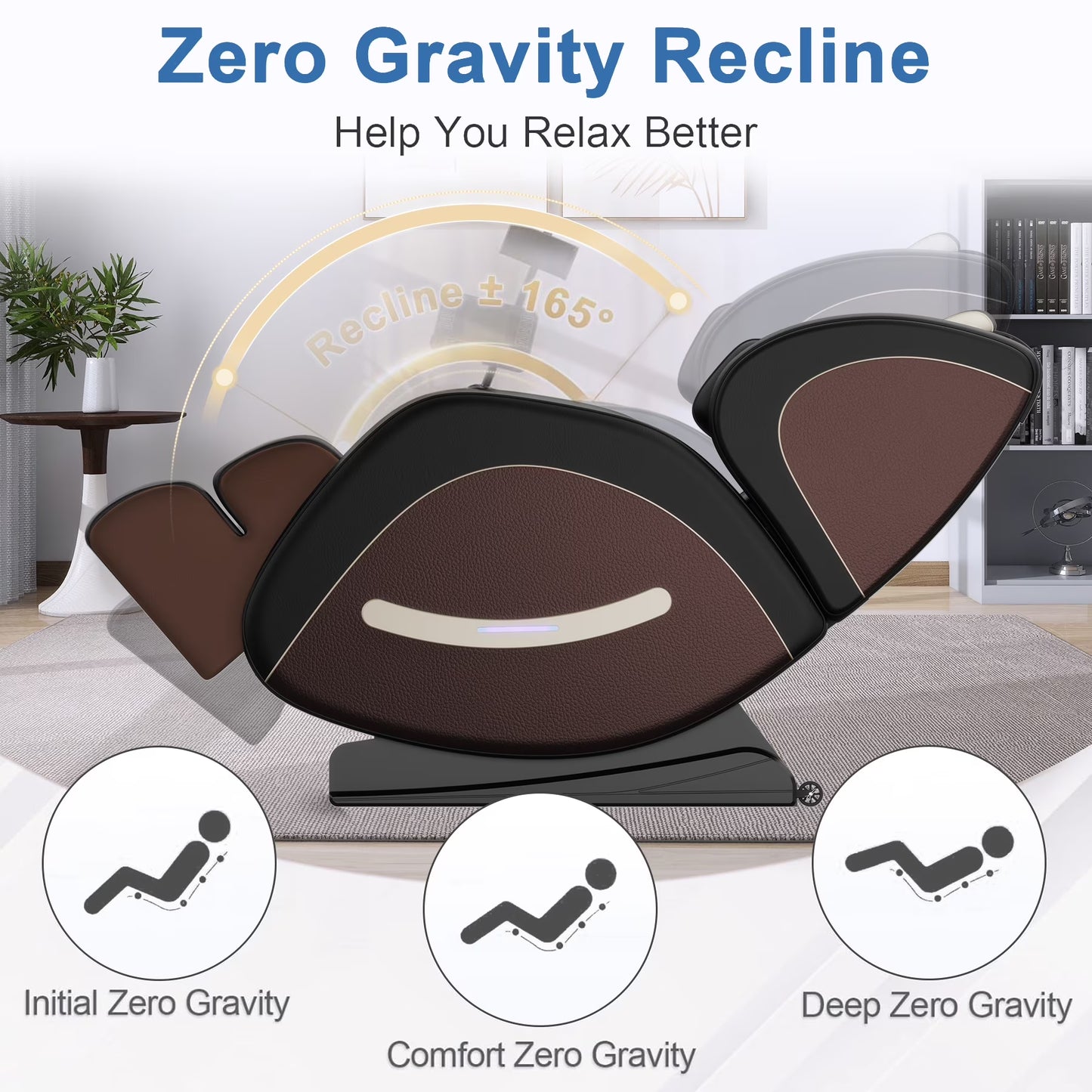 Full Body Massage Chair Recliner with Zero Gravity,  Leather Massage Chair with Air Pressure, 8 Massage Fix Rollers, Heating, Airbag, Bluetooth, Retractable Footrest for Relaxion, Brown+Black