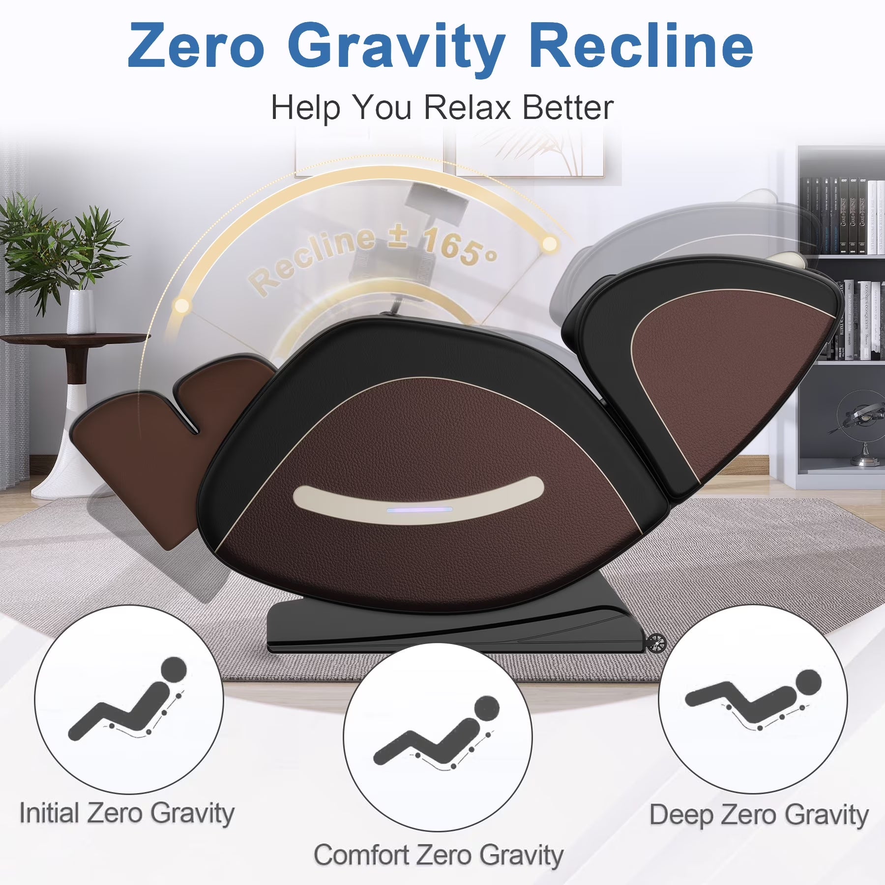 Full Body Massage Chair Recliner with Zero Gravity,  Leather Massage Chair with Air Pressure, 8 Massage Fix Rollers, Heating, Airbag, Bluetooth, Retractable Footrest for Relaxion, Brown+Black