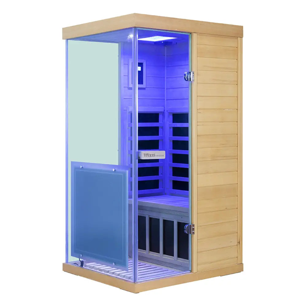 909MX Mini 1 Person Infrared Sauna 3 Sides Large glass panels