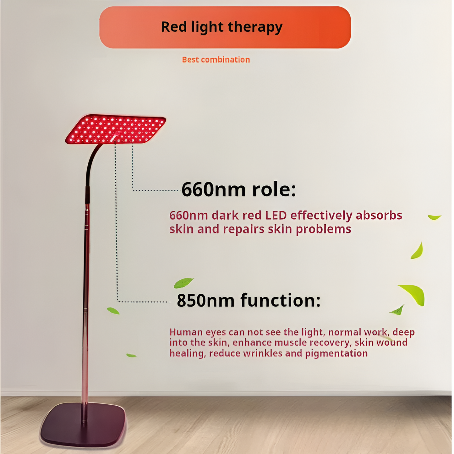 660nm 850nm LED Light Panel with Stand – 126 LEDs, Red & Near-Infrared Light for Home Wellness and Personal Care